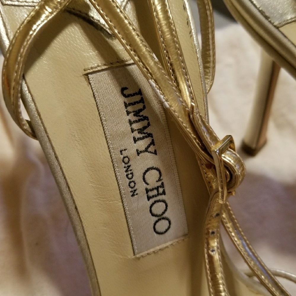 Jimmy Choo Gold Strappy Heels - Picture 2 of 4